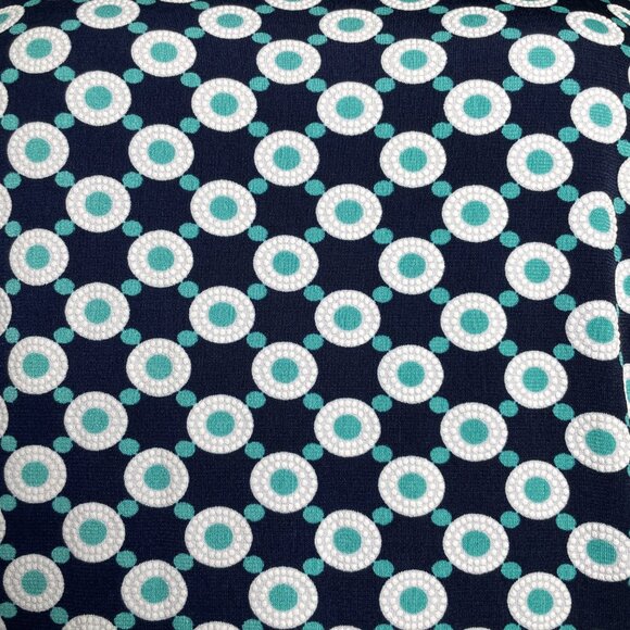 Women's Size 12 Liz Claiborne Navy Teal White Print Sleeveless Dress w/ Pockets - Picture 3 of 11